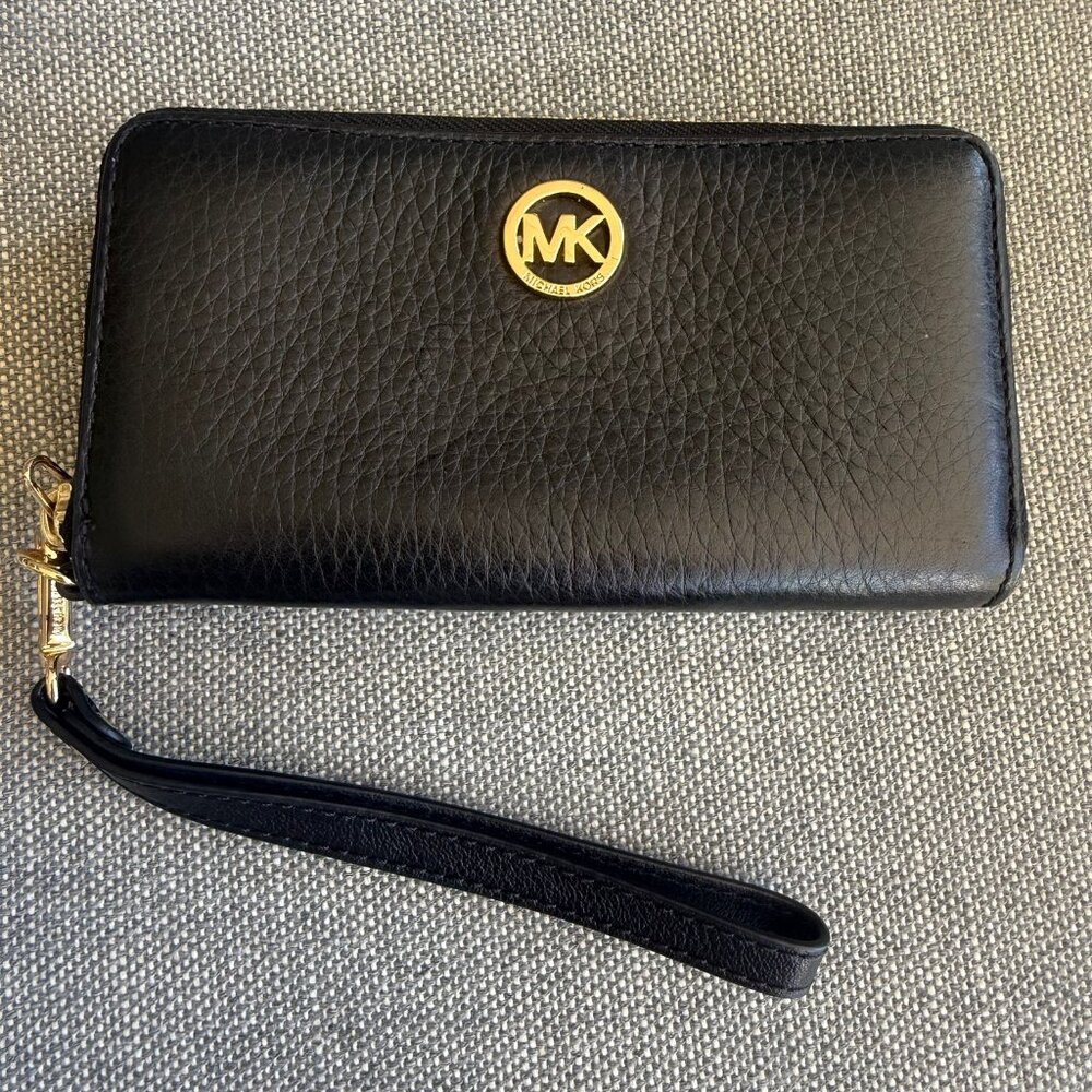 Michael Kors Leather Wallet Black Gold